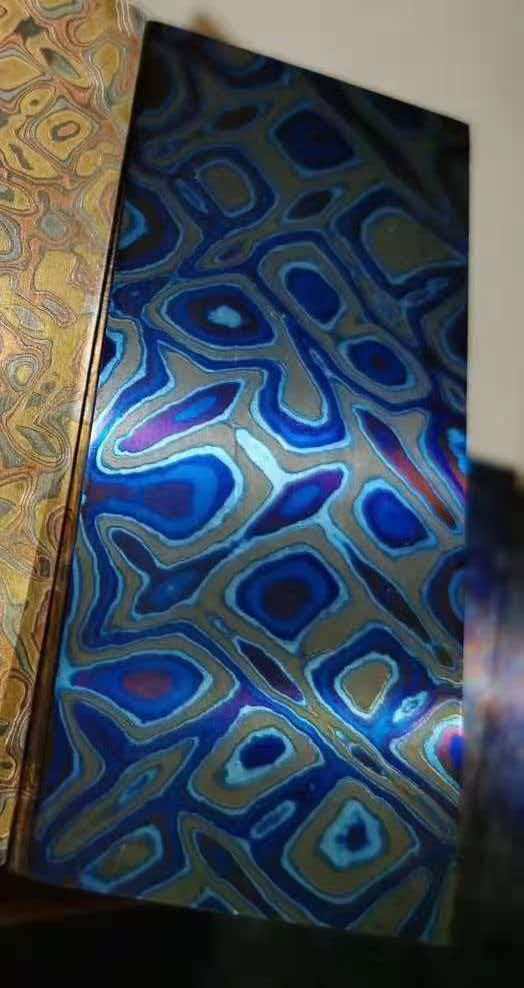 Exotic ZircuTi Titanium Damascus Bar Stock | Wave, Raindrop & Mosaic Pattern Blocks for Luxury CNC Machining
