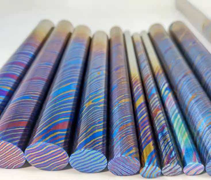 High-Contrast Timascus Rod | Solid Titanium Damascus Patterned Bar Stock