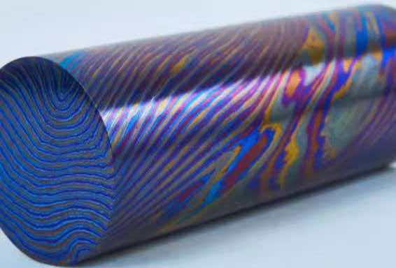 High-Contrast Timascus Rod | Solid Titanium Damascus Patterned Bar Stock